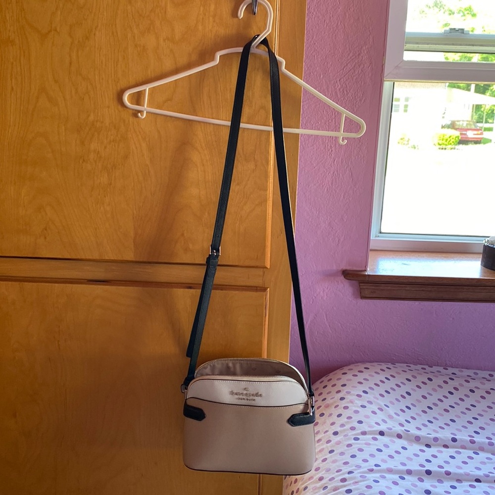 Kate Spade, beige, white, and black dome purse